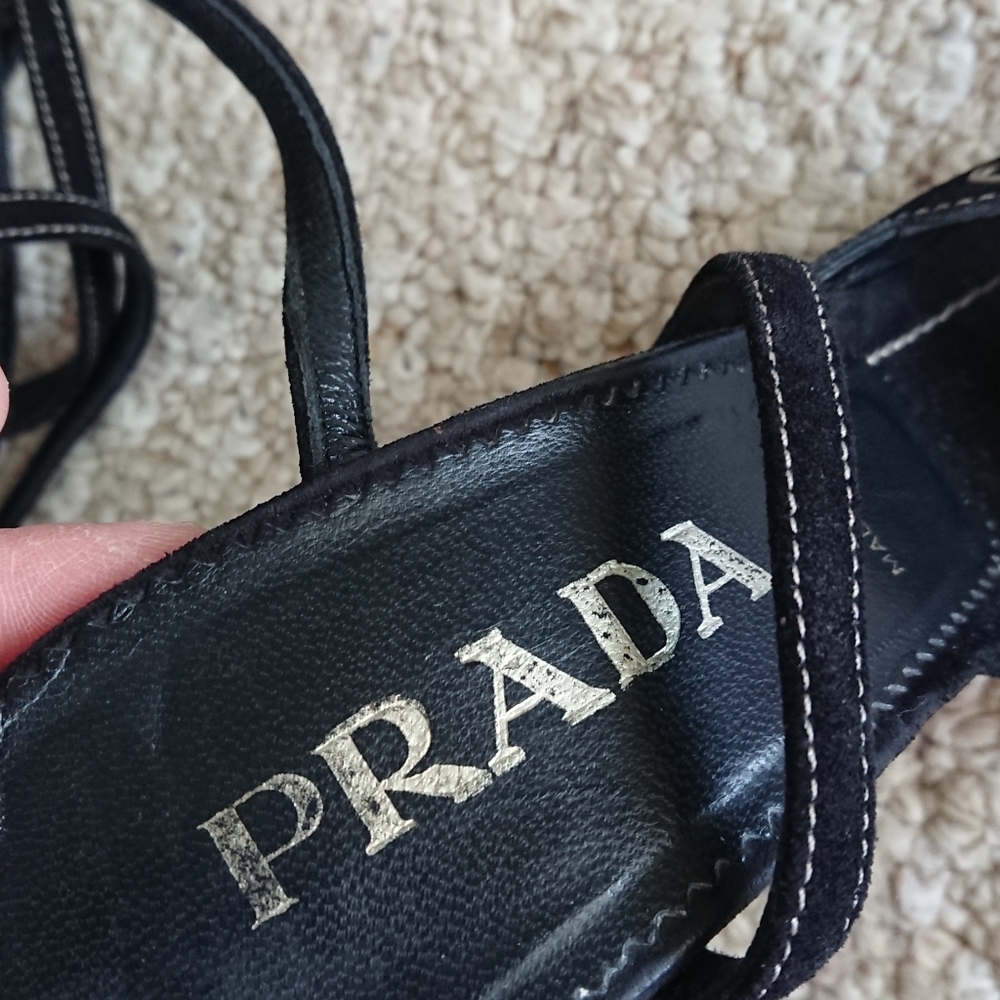 Prada black suede sandals with decorative metal grommets front details size 8 - Picture 7 of 13